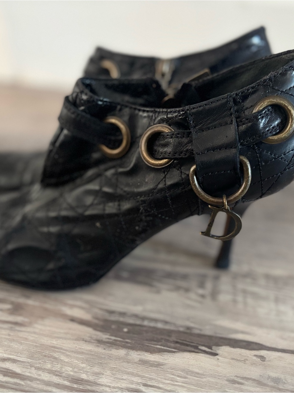 AS IS Rare Vintage Black Leather Christian Dior Quilted Women's Ankle Boots